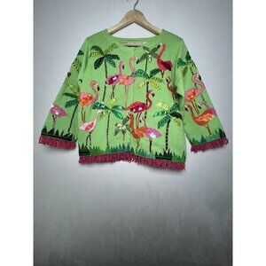 Design Options Vtg Phillip & Jane Gordon Green Flamingo Sequin Cardigan Wmn Sz M